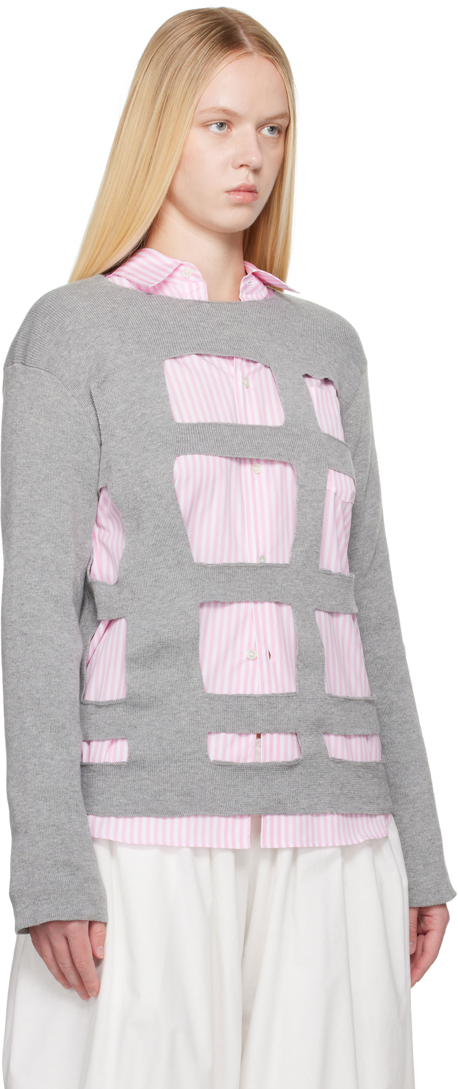 Пуловер Comme des Garçons Comme des Garçons Shirt Geometric Cutouts Sweater Сиво | FO-N002-S25, 1