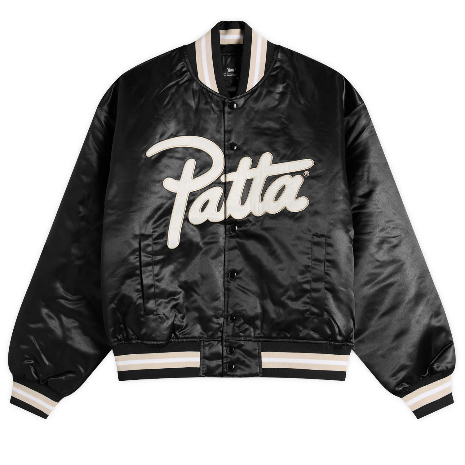 Яке бомбър Patta Patta Script Logo Satin Varsity Jacket, Size Small Черно | POC-AW25-5000-348-0016-001, 0