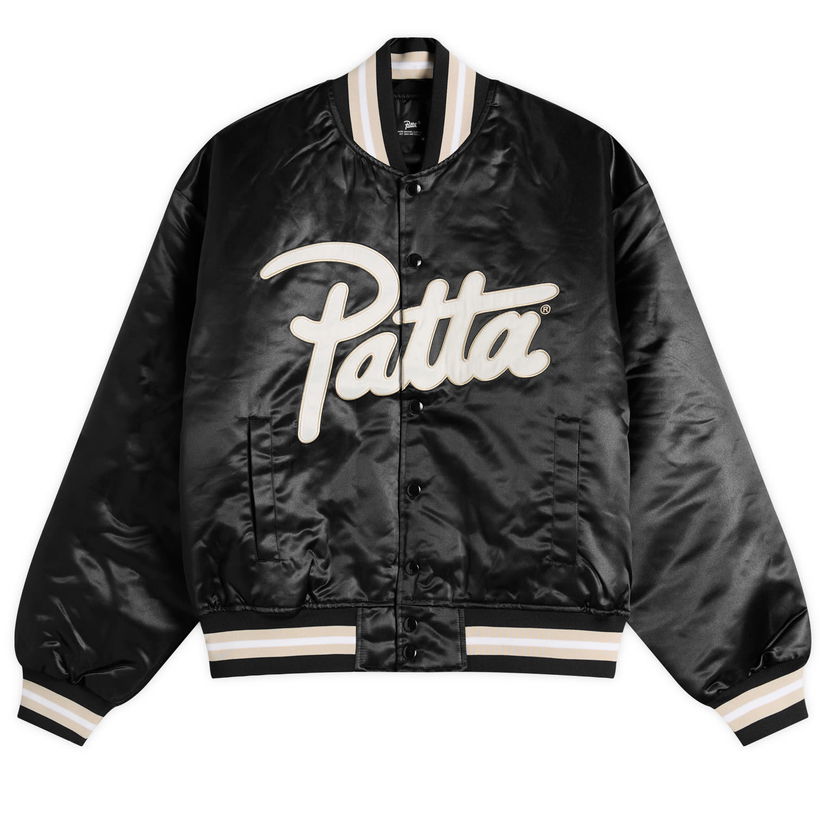 Яке бомбър Patta Patta Script Logo Satin Varsity Jacket, Size Small Черно | POC-AW25-5000-348-0016-001