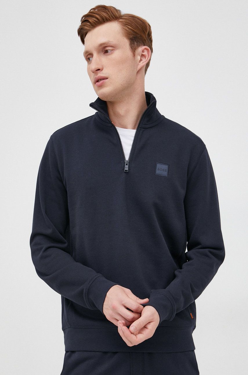 Суитчър BOSS Logo Patch Zip-Neck Sweatshirt Тъмно синьо | 50468926, 0