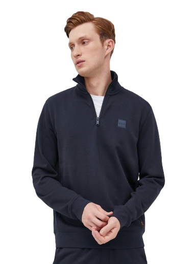 Суитчър BOSS Logo Patch Zip-Neck Sweatshirt Тъмно синьо | 50468926