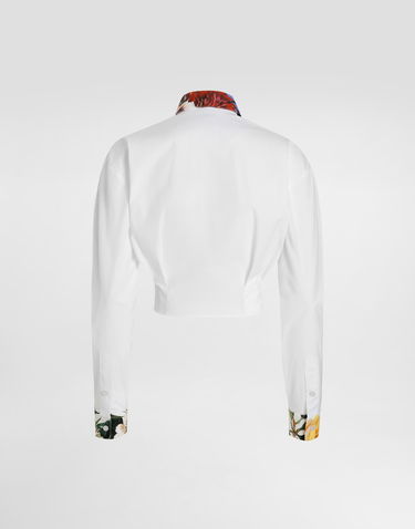 Риза Dolce & Gabbana Dolce & Gabbana Bouquet-Print Tie-Front Poplin Shirt Бяло | F5S65TGDDCNW0800, 1