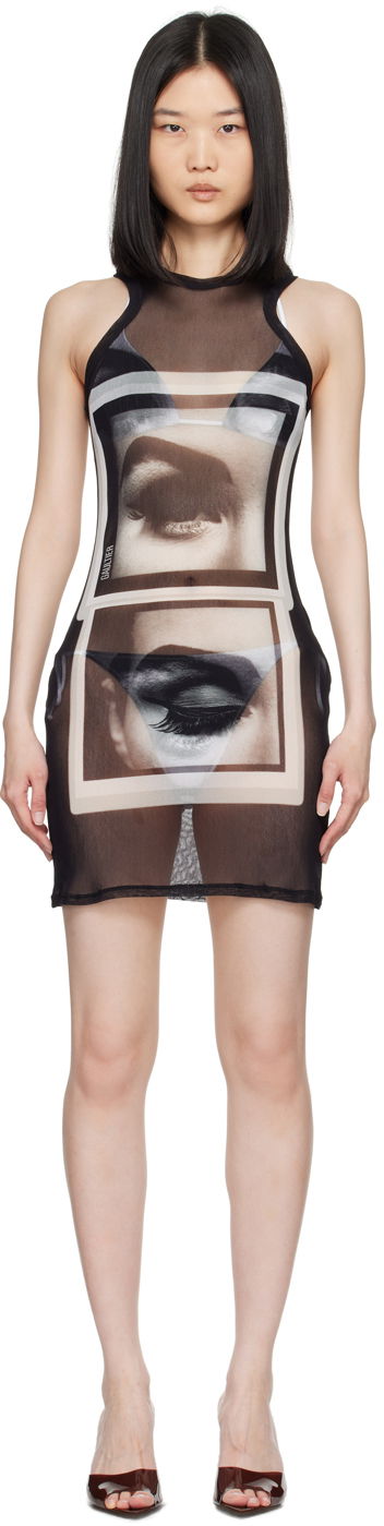 Pокля Jean Paul Gaultier Gaultier 'The Eyes And Lips' Mesh Minidress Черно | 24/30-F-RO250-T553-000201, 0