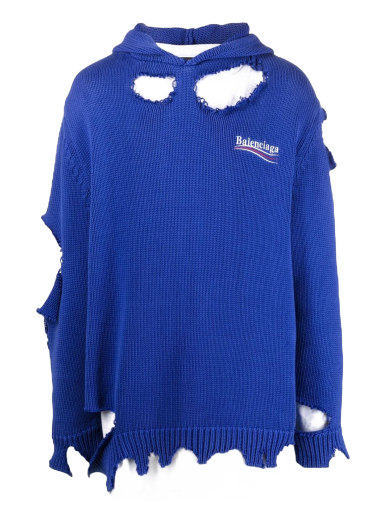 Суитчър Balenciaga Political Campaign Destroyed Knit Hoodie Тъмно синьо | PC040100