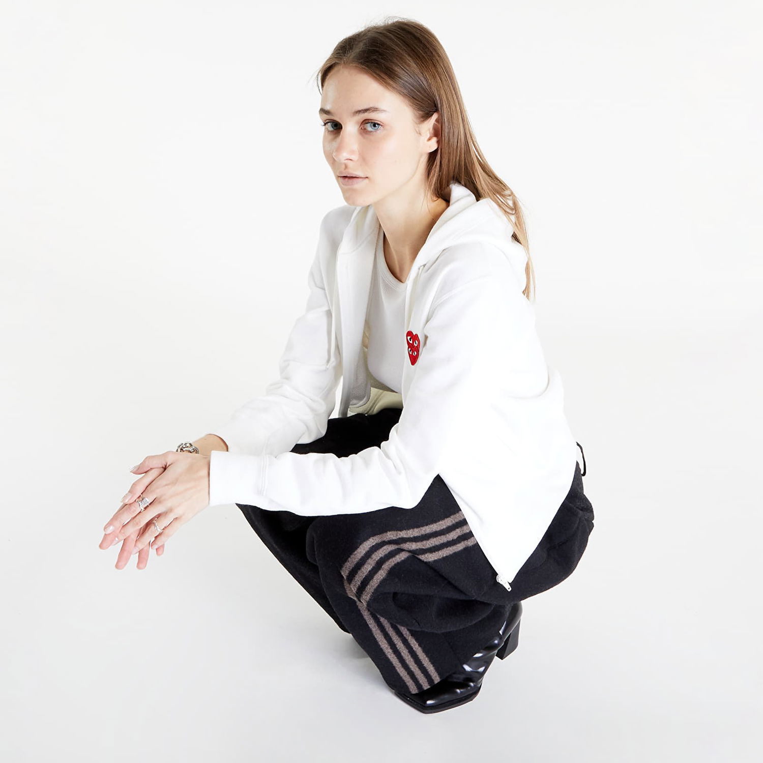 Суитчър Comme des Garçons Double Heart Zip Hoodie Бяло | AZT293 white, 0
