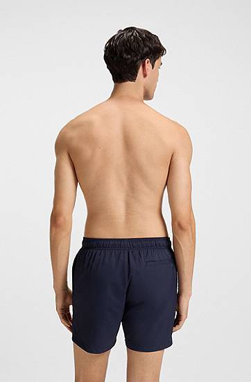 Бански BOSS Drawstring swim shorts with stacked-logo print Тъмно синьо | 50545464, 1