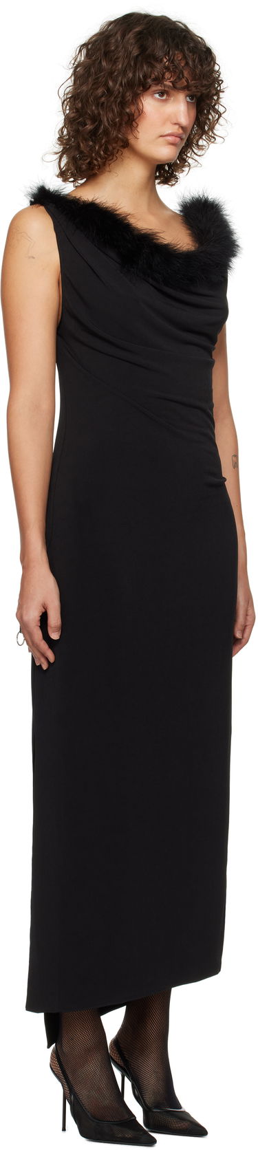 Pокля Coperni Coperni Feather Trim Midi Dress Черно | COPR136F5022, 1