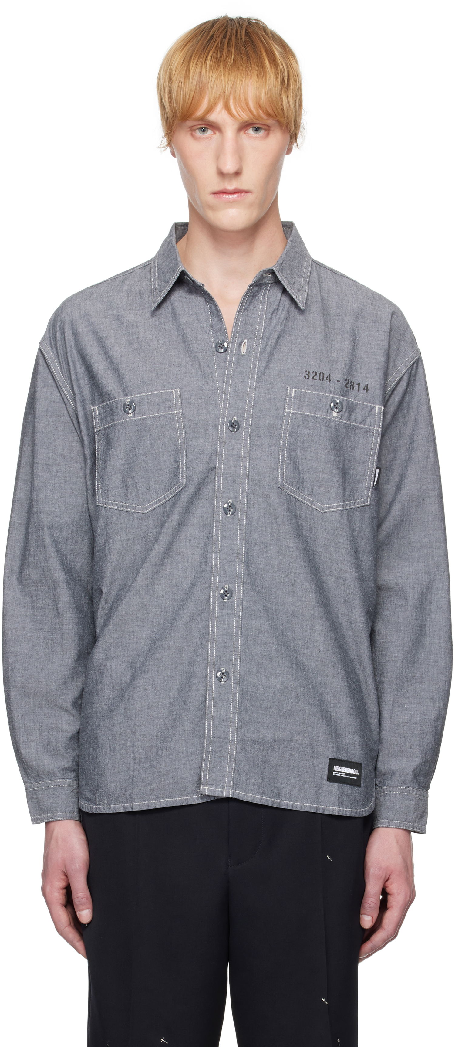 Риза Neighborhood Neighborhood Chambray Long Sleeve Shirt Сиво | 251ARNH-SHM02, 0