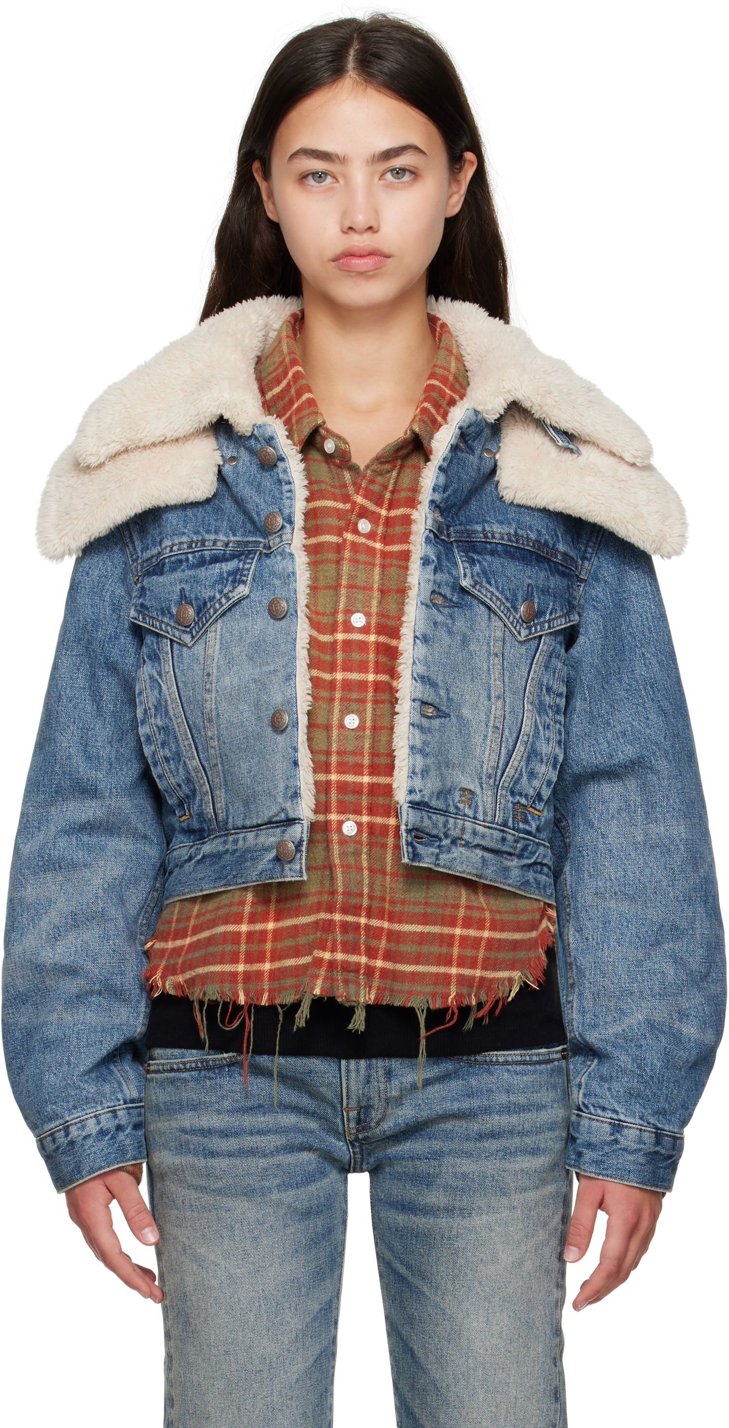 Яке R13 R13 Double Collar Sherpa Trucker Jacket Синьо | R13WD181-D344A, 0