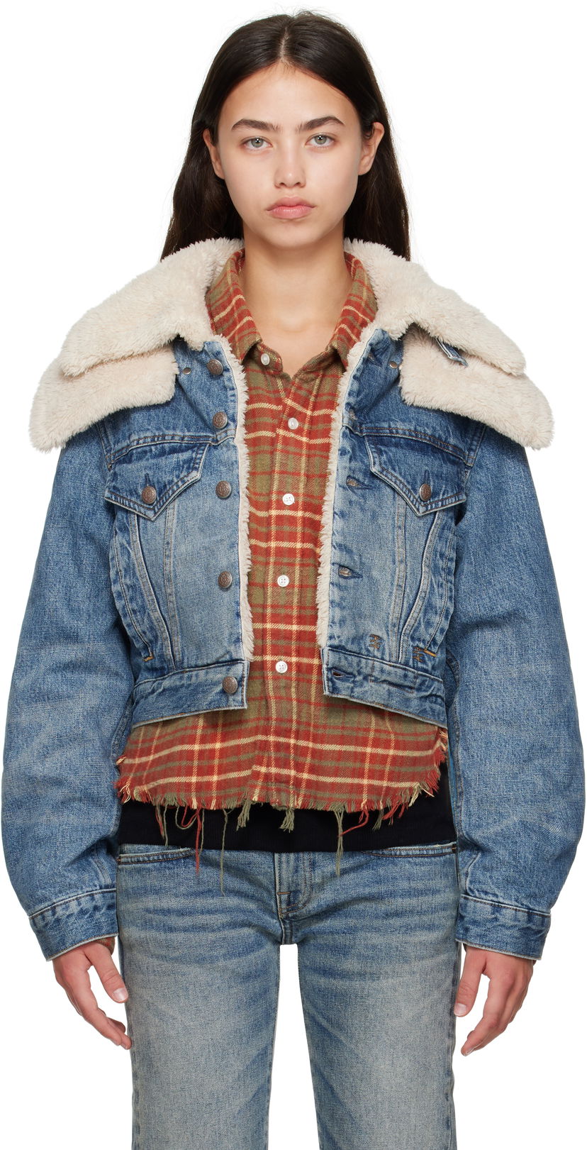 Яке R13 R13 Double Collar Sherpa Trucker Jacket Синьо | R13WD181-D344A