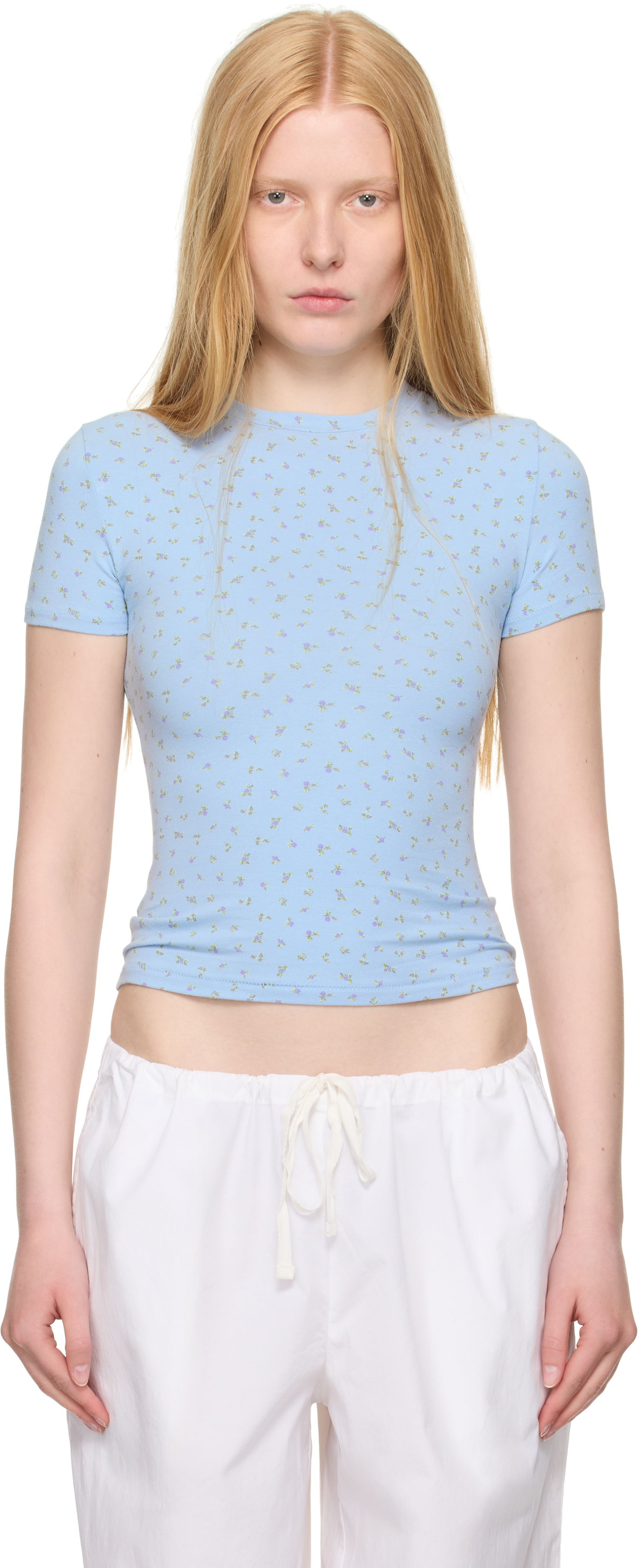 Тениска SKIMS SKIMS Cotton Jersey T-Shirt with Floral Print Синьо | SS-STT-9004W, 0