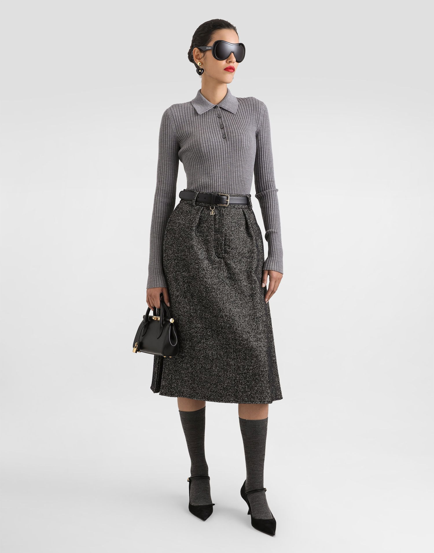 Пуловер Dolce & Gabbana Dolce & Gabbana Ribbed Wool Polo Sweater Сиво | FXZ39TJDVDCN0497, 1
