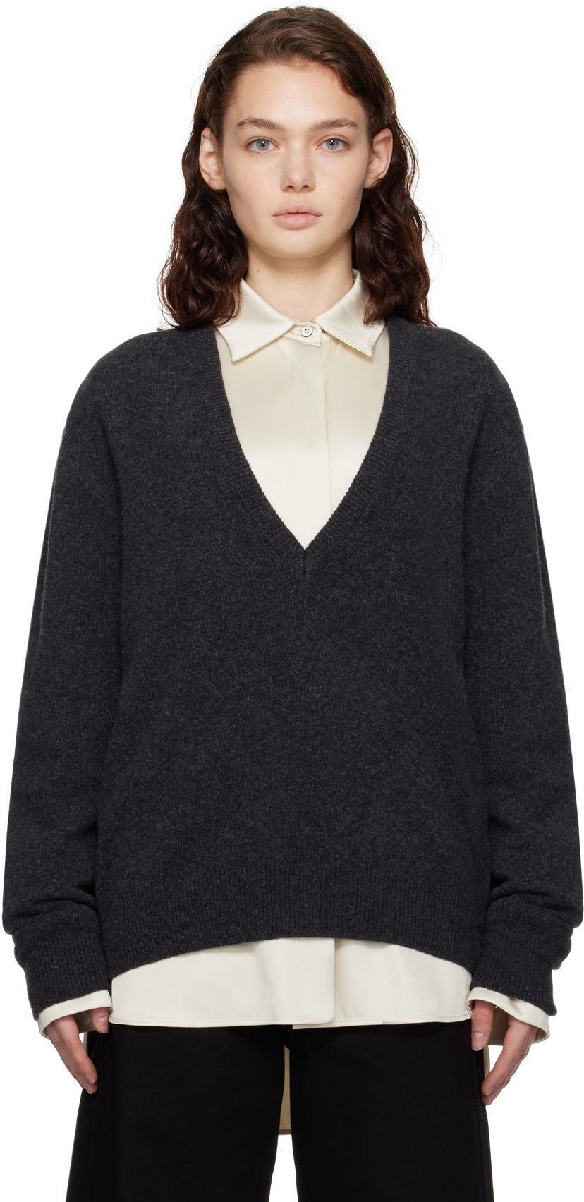 Пуловер LEMAIRE LEMAIRE Deep V-Neck Sweater Сиво | TO1253 LK1026