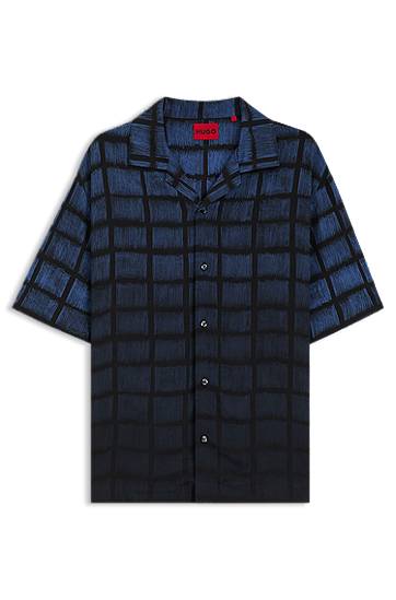 Риза BOSS Oversized-Fit Square-Print Poplin Shirt Синьо | 50545317