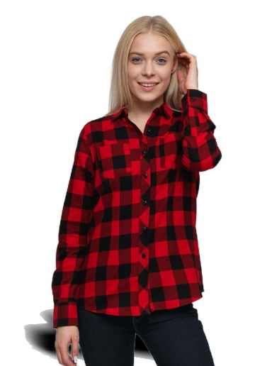 Риза Urban Classics Ladies Turnup Checked Flanell Shirt Многоцветен | tb1280 Black/ Red