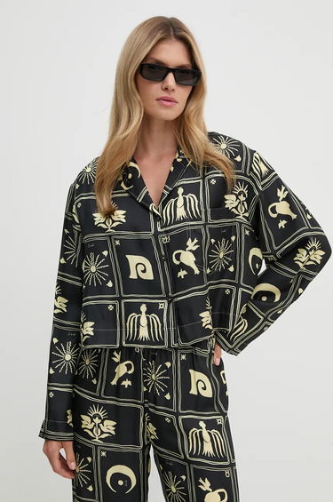 Риза Nanushka Relaxed Fit Printed Shirt with Classic Collar Черно | NW24PFTP5499, 0