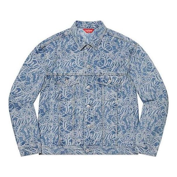 Яке Supreme Script Jacquard Denim Trucker Jacket Синьо | SUP-FW22-723