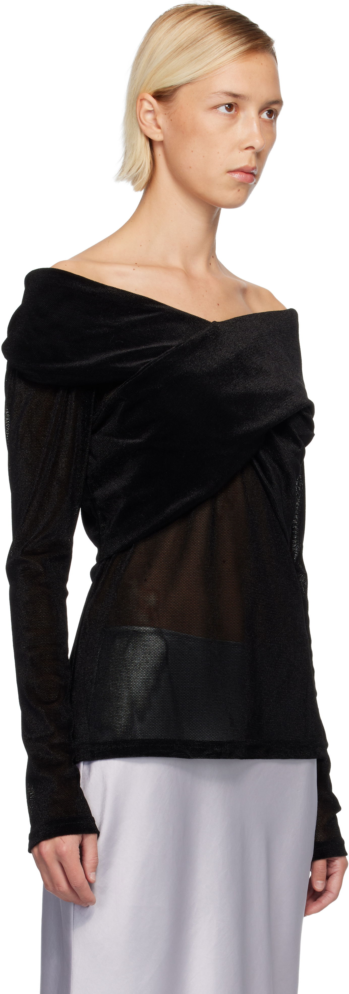 Риза Anna Sui Anna Sui Velvet Mesh Off the Shoulder Top Черно | 625L22, 1