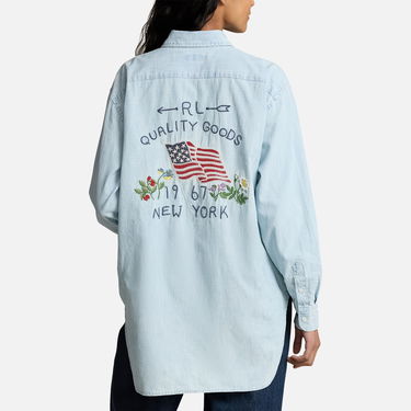 Риза Polo by Ralph Lauren Embellished Cotton-Chambray Shirt Синьо | 211935142001, 1