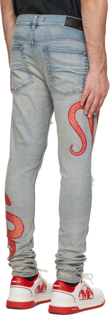 Дънки AMIRI Snake Embroidered Slim Jeans Синьо | AMDNSY1115, 2