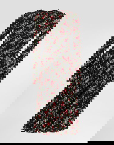 Pокля Dolce & Gabbana Long Sleeve High Neck Small Rose Bouquets-print Charmeuse Midi Dress Многоцветен | F60HMTFSA8BHN5XP, 0