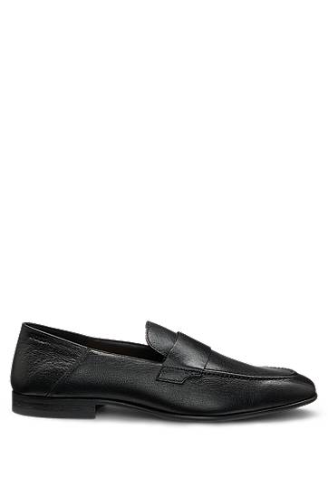 Кецове и обувки BOSS Tumbled Leather Penny Loafers Черно | 50548074, 1