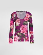 Dolce & Gabbana Rose-Print Silk Long-Sleeve Top
