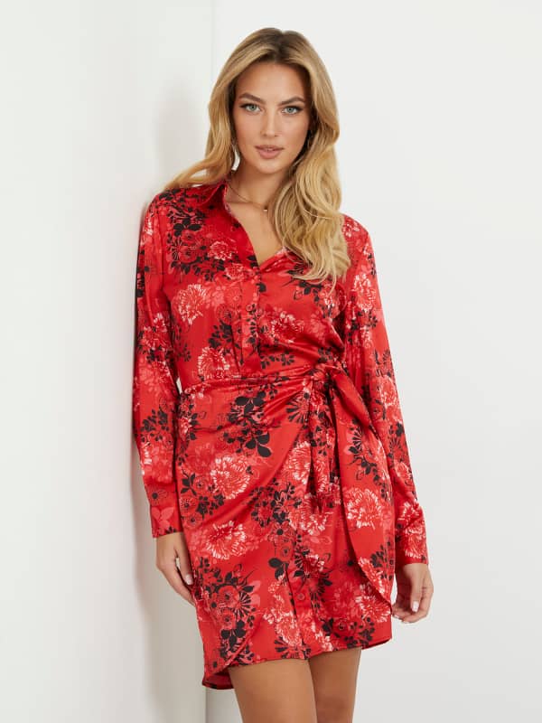 Pокля GUESS Floral Print Mini Dress Червено | W3RK91WF1T2, 0