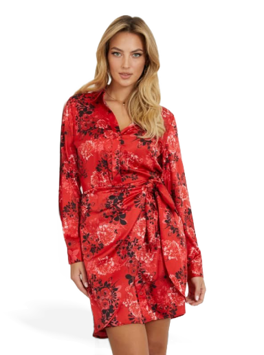 Pокля GUESS Floral Print Mini Dress Червено | W3RK91WF1T2