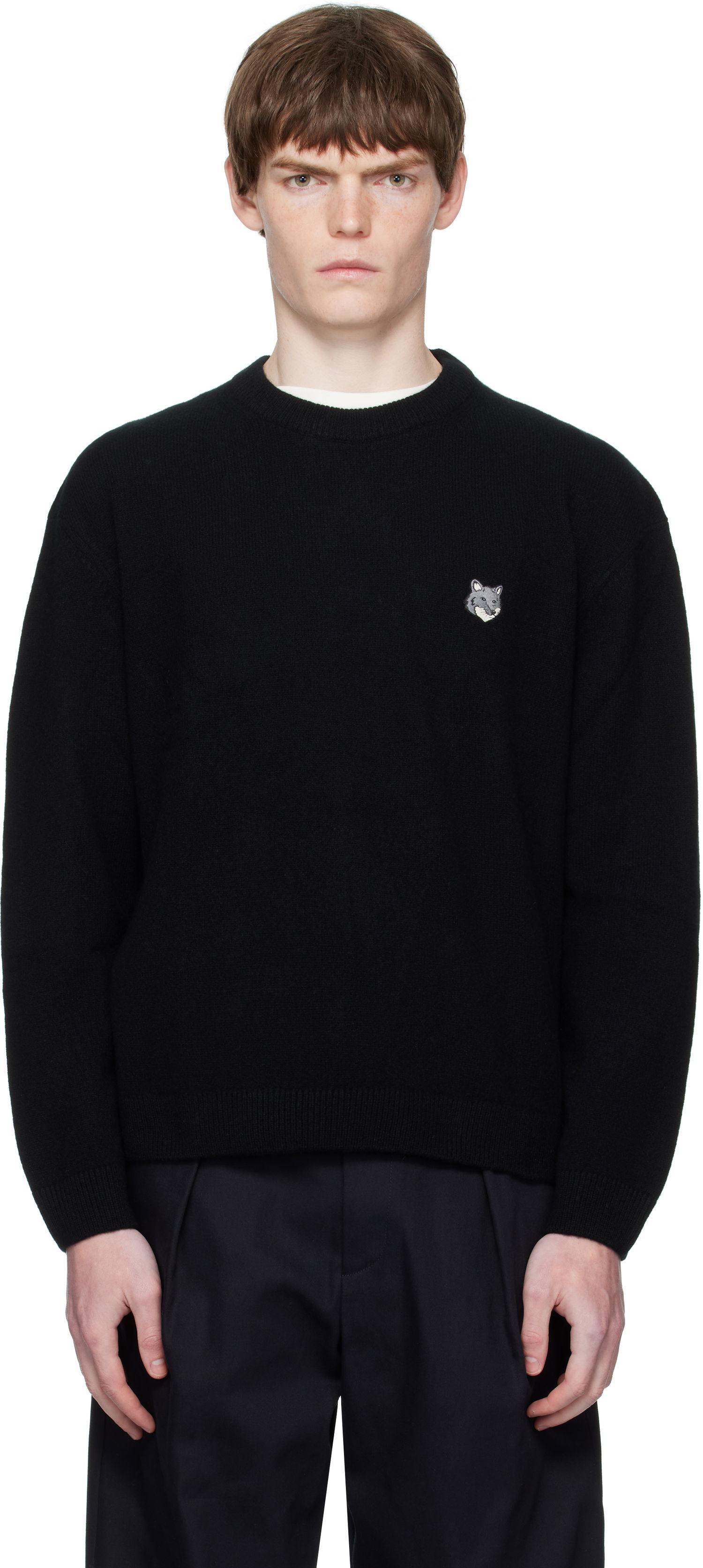 Пуловер MAISON KITSUNÉ Maison Kitsuné Fox Head Lambswool Sweater Черно | PM00803KT1006, 0