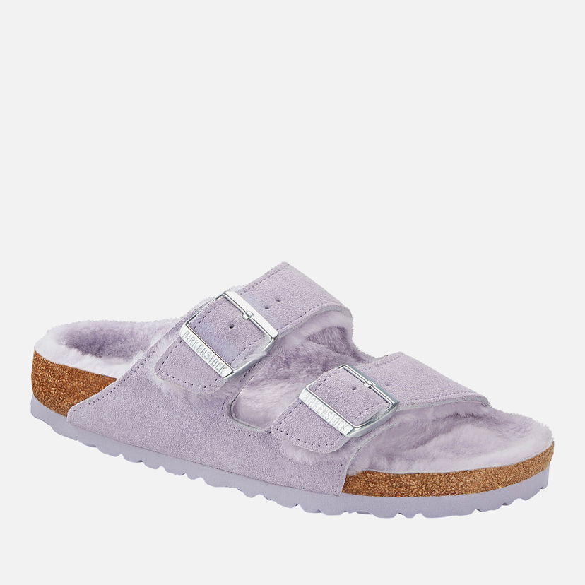 Кецове и обувки Birkenstock Arizona Slim Fit Shearling-Lined Suede Sandals Сиво | 1023256
