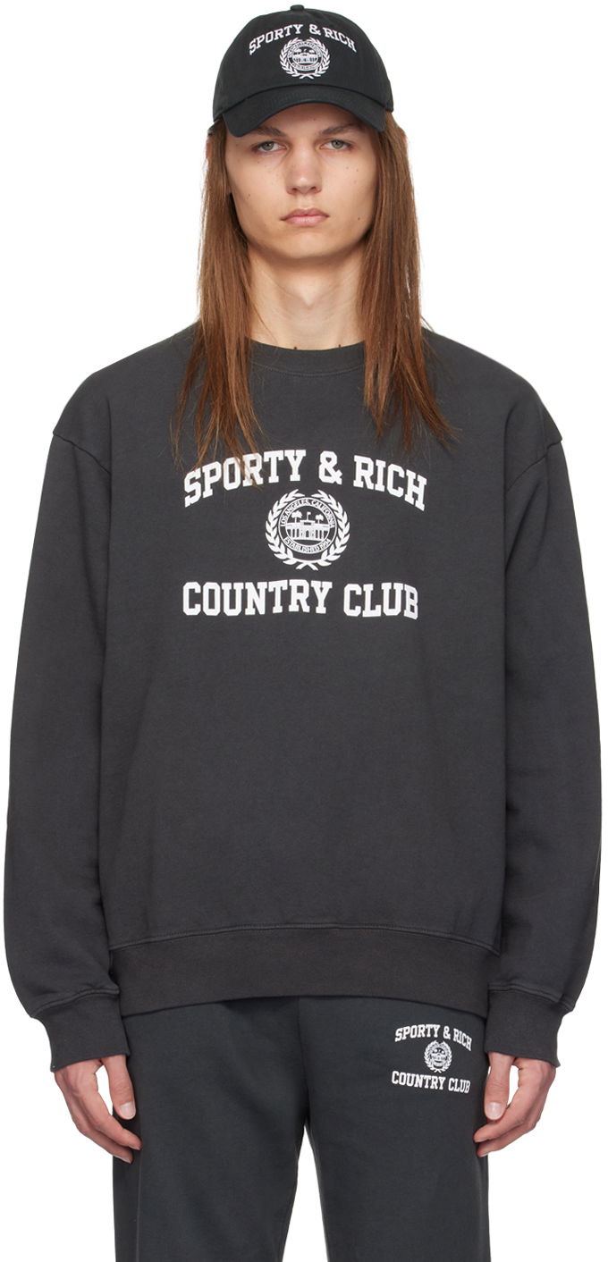 Тениска Sporty & Rich Black Varsity Crest Sweatshirt Черно | WS067S409VF, 0