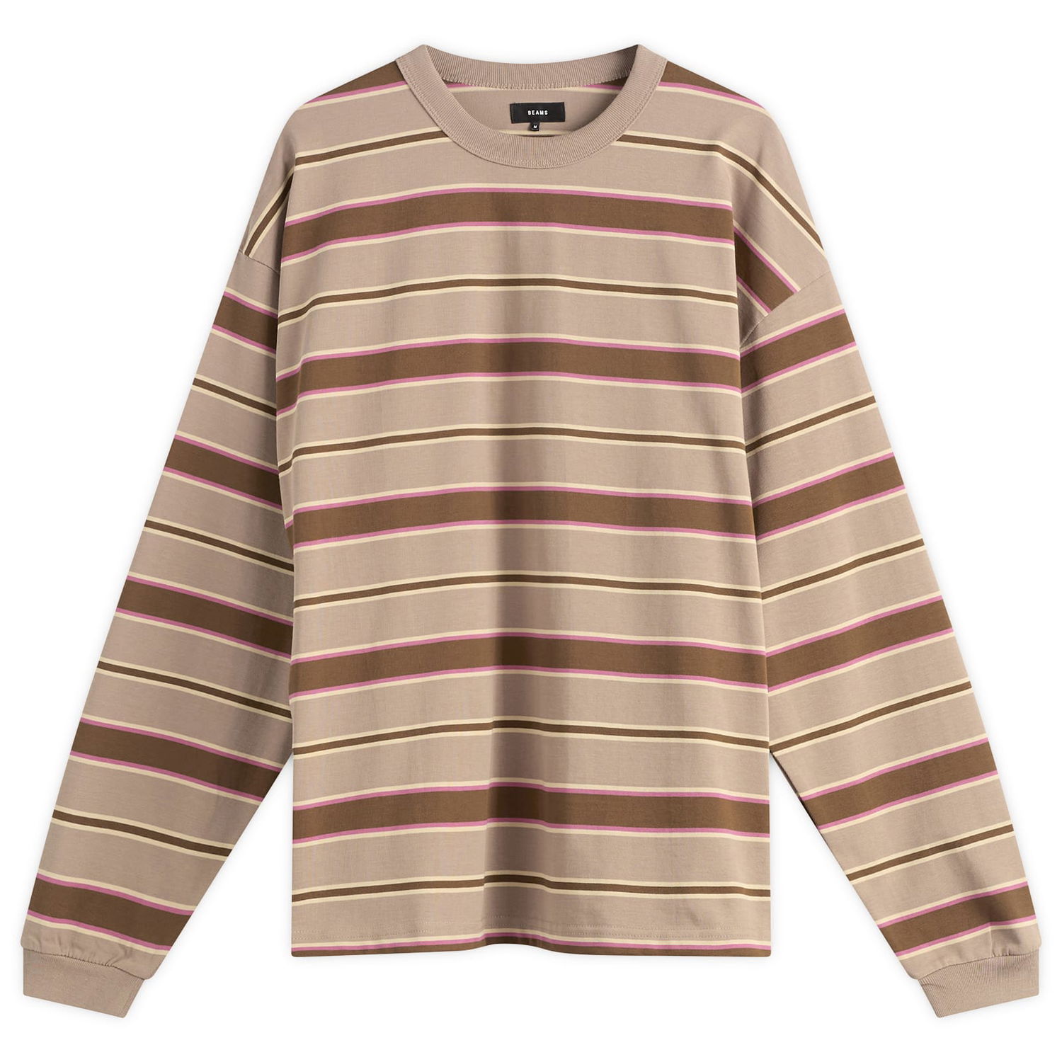 Тениска BEAMS BEAMS Loose Long Sleeve Stripe T-Shirt Кафяво | 1114-0491-803-24, 1