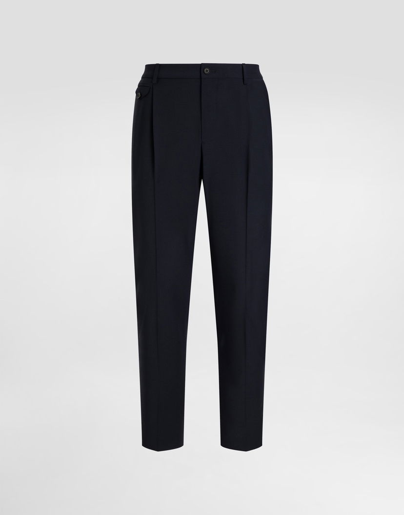 Панталони Dolce & Gabbana Dolce & Gabbana Wool Blend Pleated Trousers Тъмно синьо | GV4EETGJ777B3681