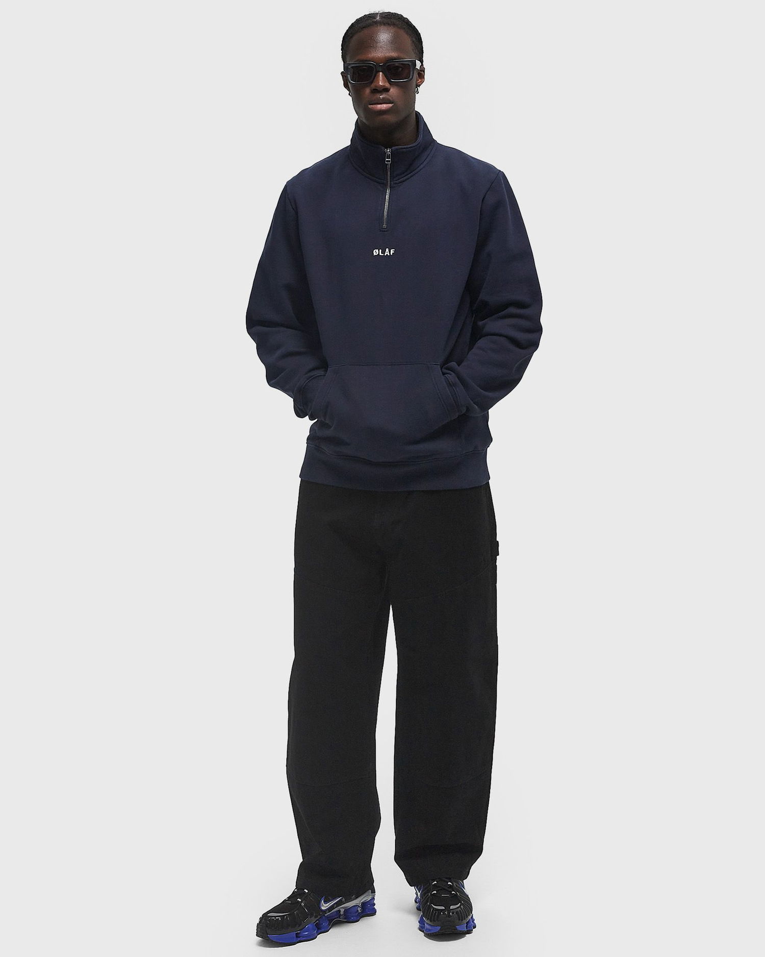 Пуловер ØLÅF Olaf Block Zip Mock Neck Sweatshirt XL Тъмно синьо | M200201-NAVY, 1