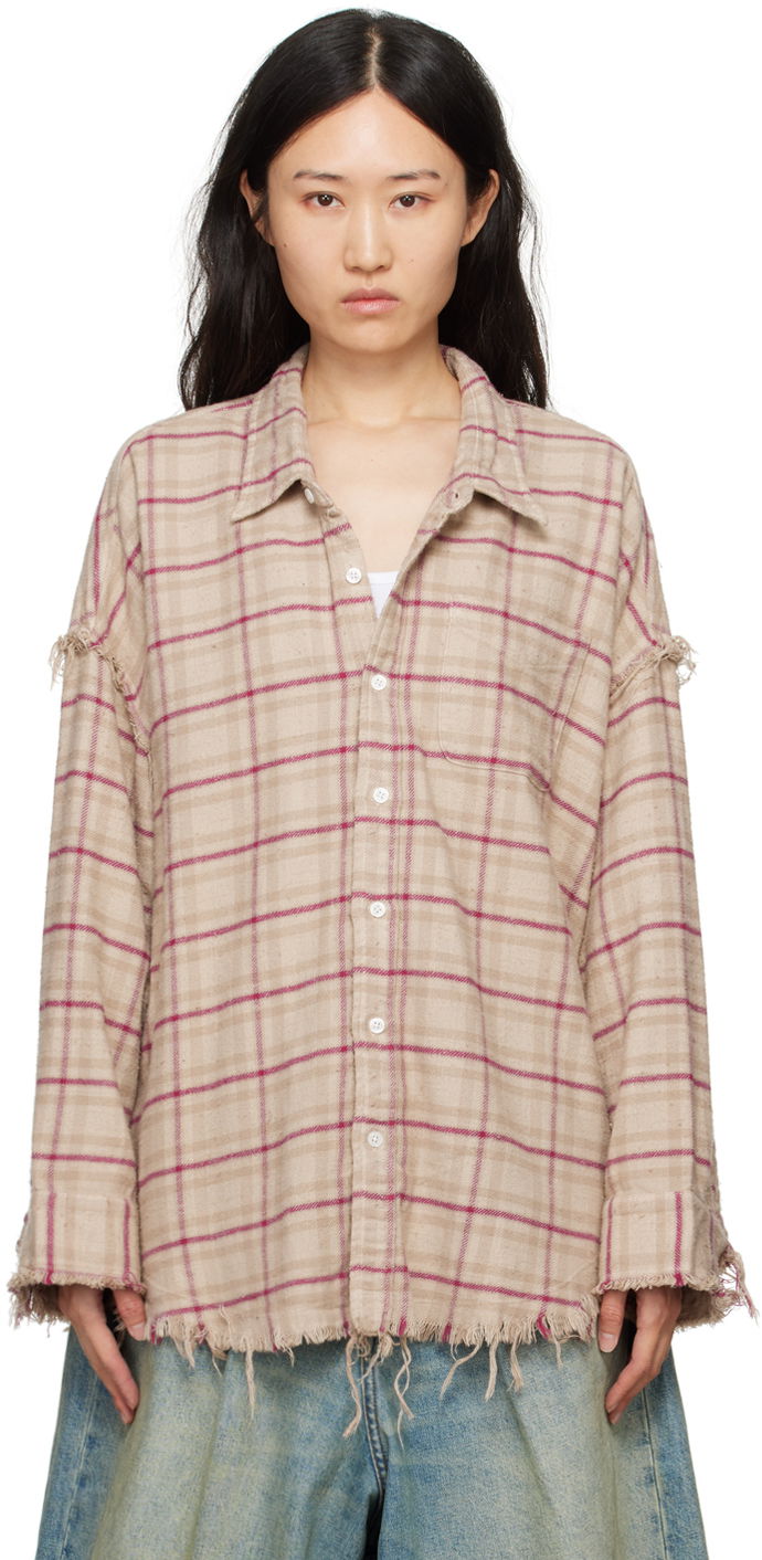 Риза R13 R13 Shredded Seam Shirt Бежово | R13WR075 R387B