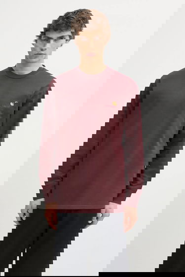 Тениска Carhartt WIP Cotton American Script Long-Sleeve T-Shirt with Embroidered Logo Бургунди | I029955.33KXX, 0