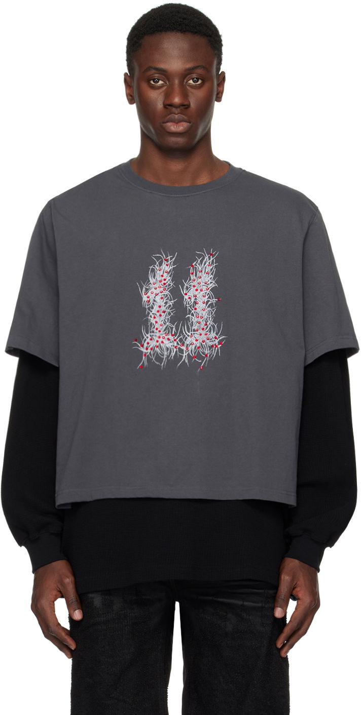 Тениска We11done We11done Layered Long Sleeve Graphic T-Shirt Сиво | WD-TT1-24-850-U-GY, 0