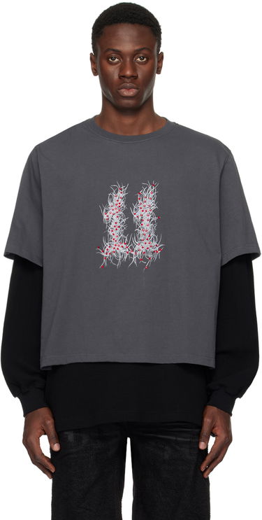 Тениска We11done We11done Layered Long Sleeve Graphic T-Shirt Сиво | WD-TT1-24-850-U-GY, 0
