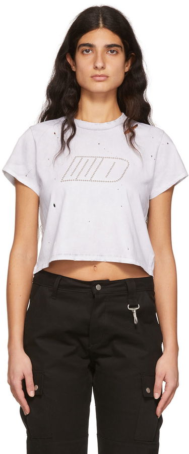 Съкратен топ We11done Cropped Distressed Studded T-Shirt Бяло | WD-TT1-22-512-W-WH, 0