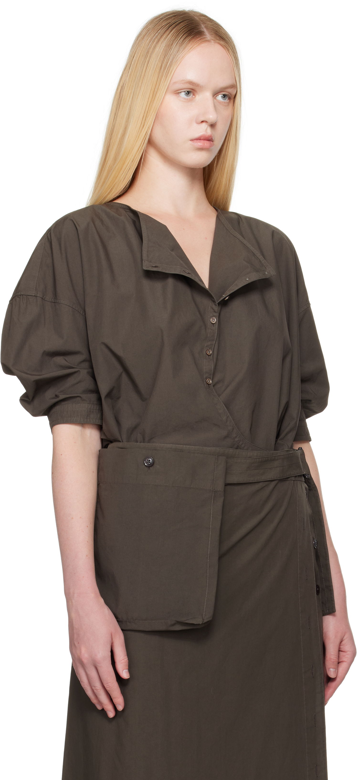 Pокля LEMAIRE Lemaire Short Sleeve Twisted Shirt Dress Зелено | SH1154 LF1356, 1