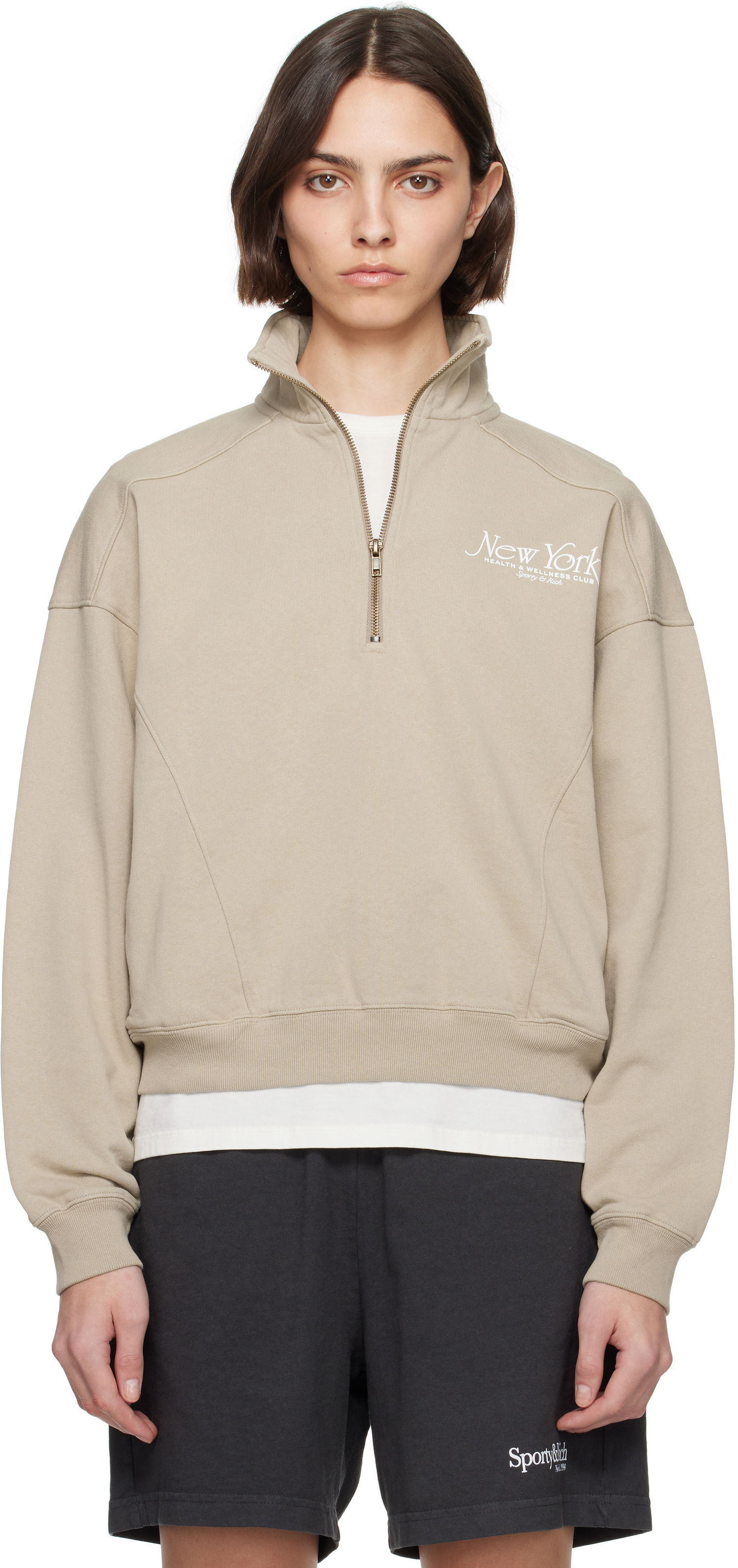 Суитчър Sporty & Rich Sporty & Rich NY 94 Quarter Zip Sweatshirt Бежово | ST073622508GY15, 0