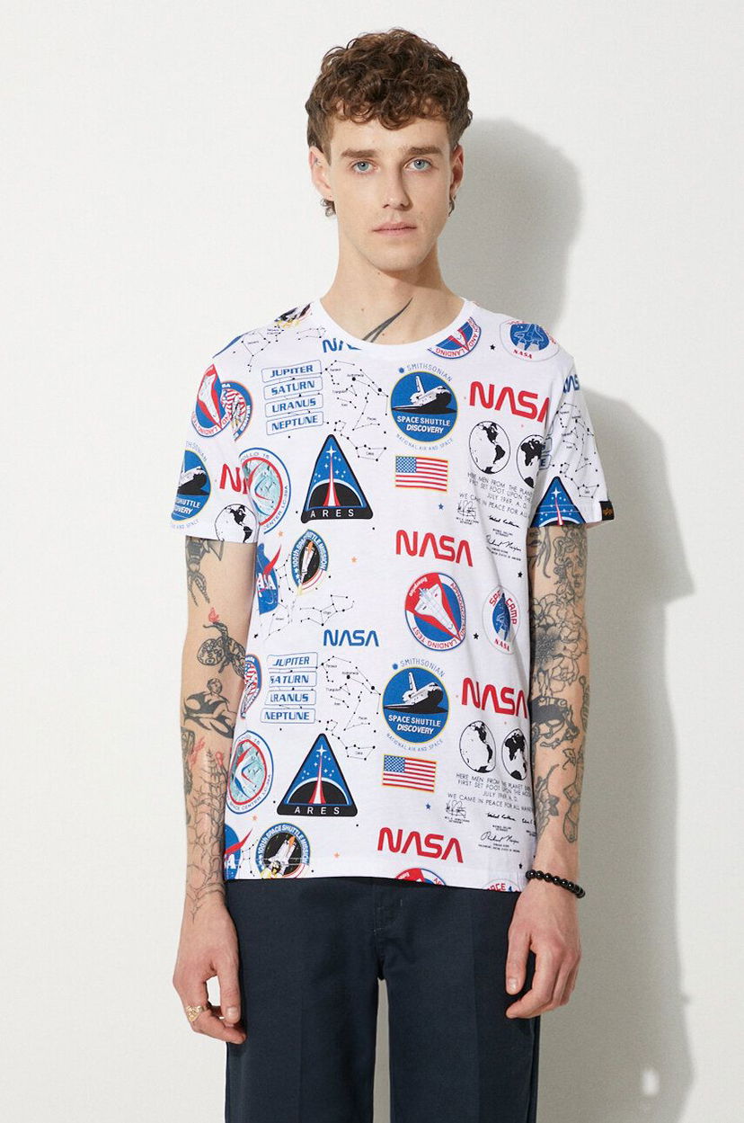 Тениска Alpha Industries x NASA T-Shirt With Print Бяло | 116503.09