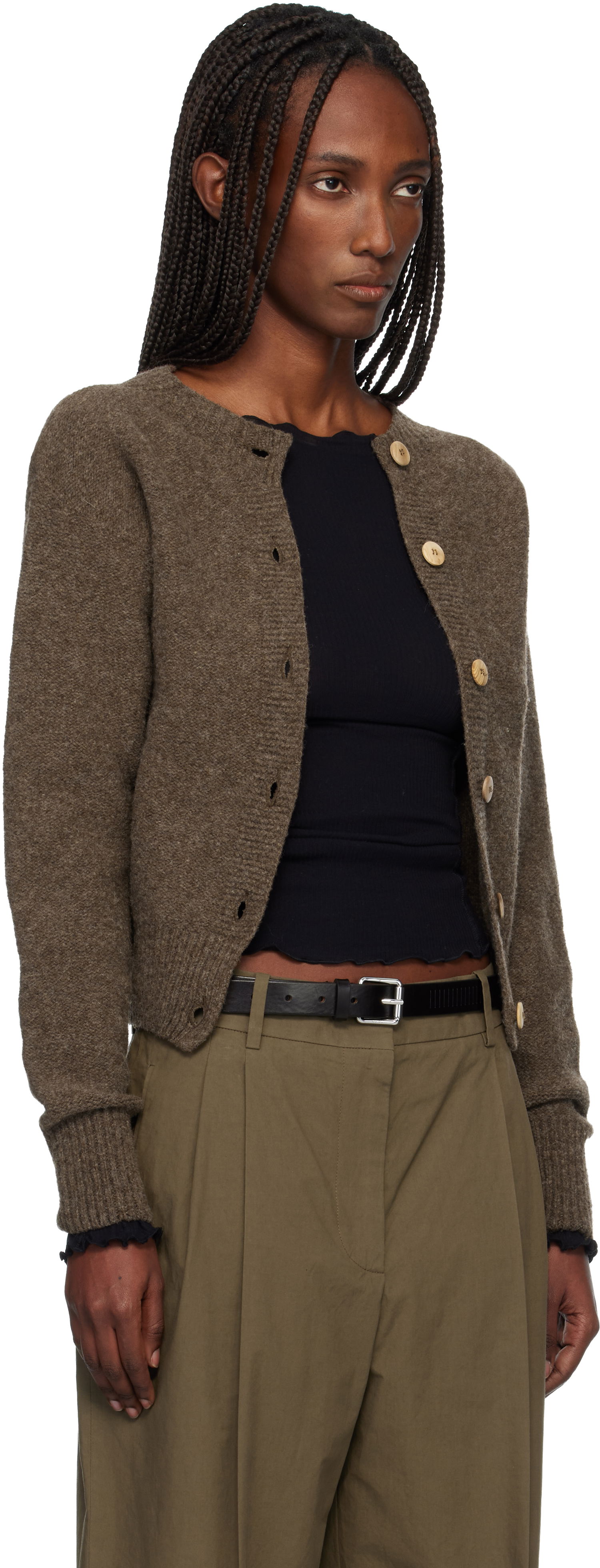 Пуловер Baserange Tier Knitted Round-Neck Cardigan Кафяво | PUTC-MW-WI25, 1