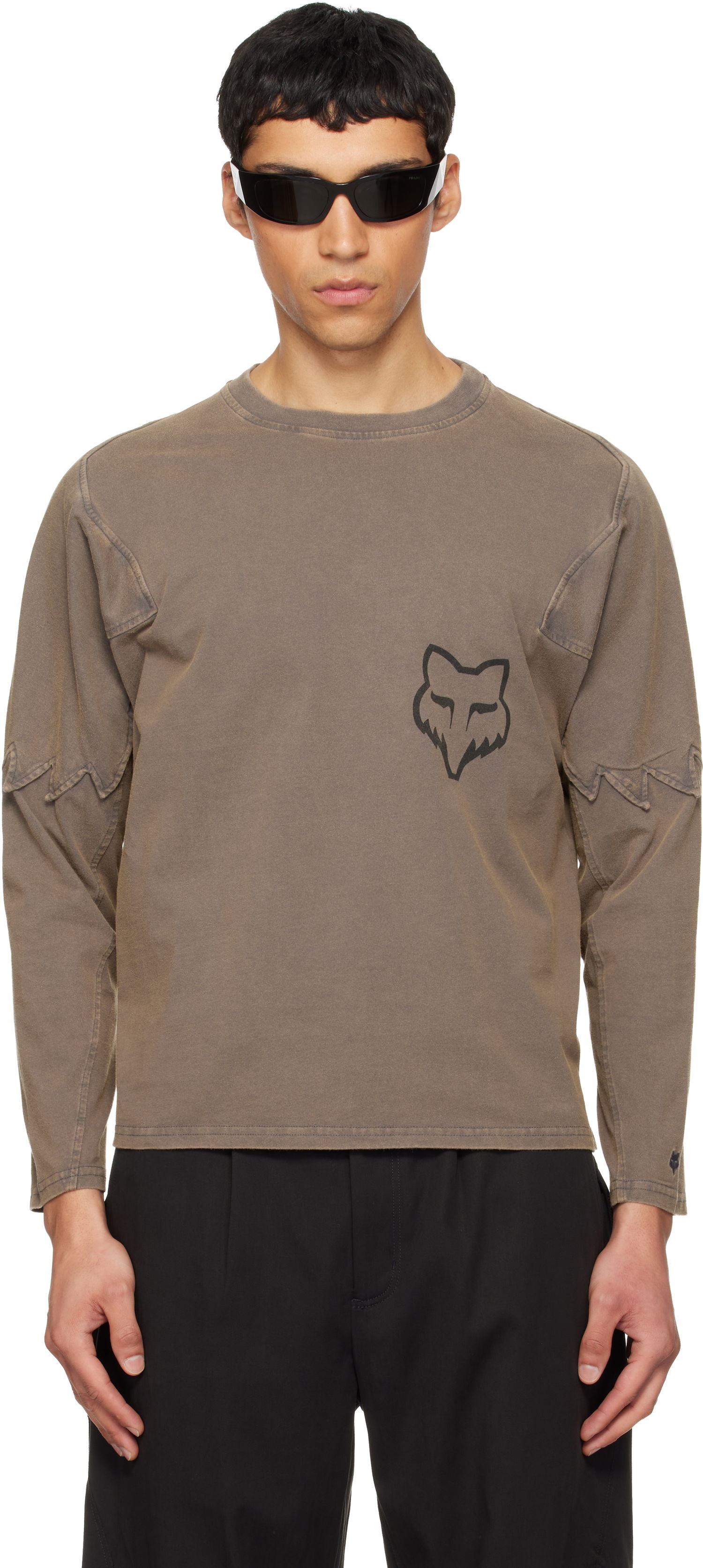 Тениска KIKO KOSTADINOV Kiko Kostadinov Fox LAB Edition Distressed Paneled Long Sleeve T-shirt Кафяво | 36885-103, 0
