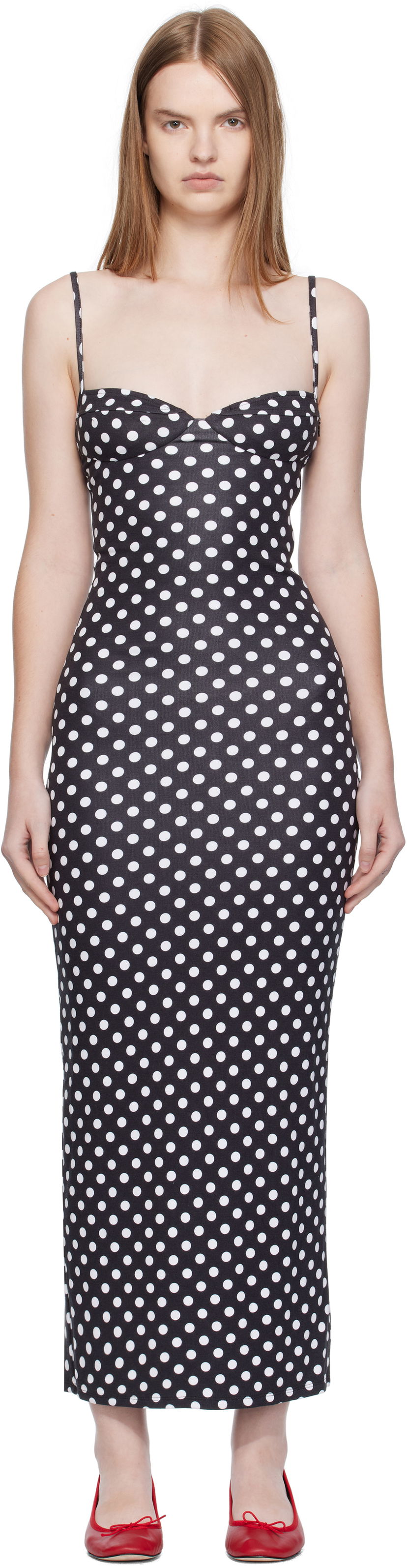 Pокля Miaou Miaou Florence Polka Dot Midi Dress Черно | 5067HJBBWP