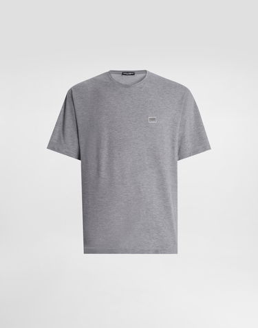 Тениска Dolce & Gabbana Dolce & Gabbana Cotton T-Shirt with Metal Tag Сиво | G8SE3TFU7ENS8291, 0