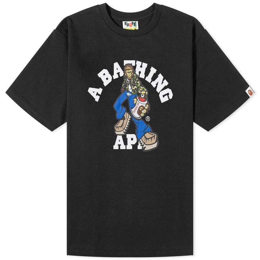 Тениска BAPE A Bathing Ape Graffiti Character College T-Shirt Черно | 001TEK301331M-BLK