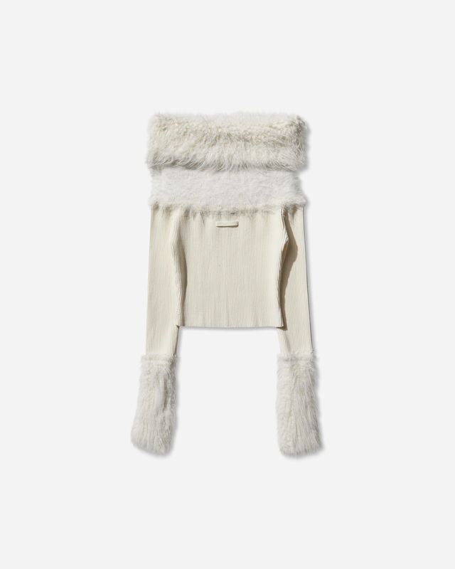 Off-Shoulder Faux Fur Trimmed Sweater