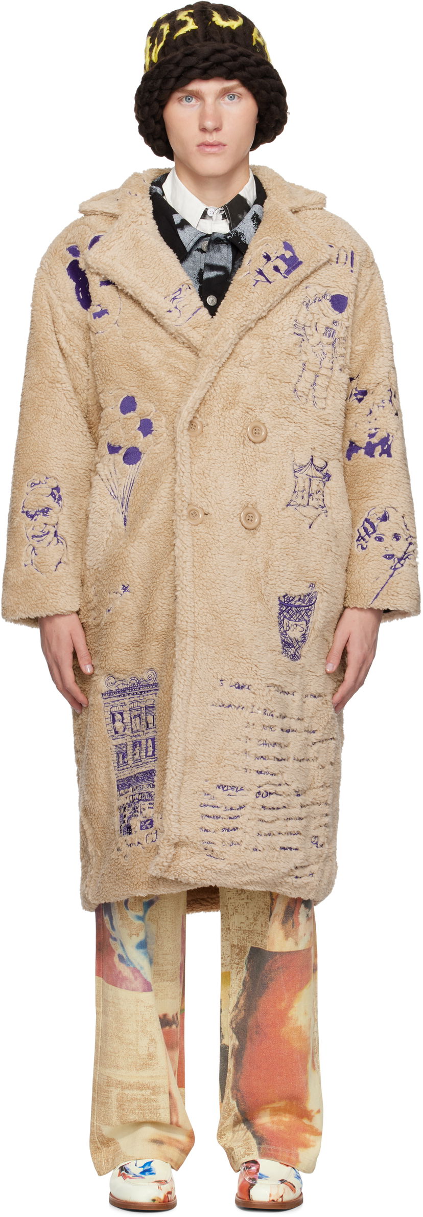 Палта KidSuper Embroidered Sherpa Fleece Coat Бежово | AW24-OW-44